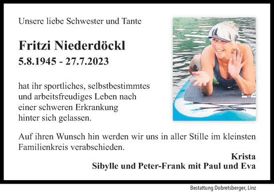 Traueranzeige von Fritzi Niederdöckl von OÖNachrichten