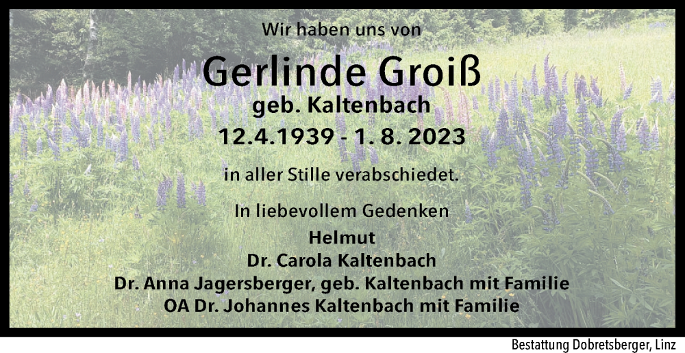  Traueranzeige für Gerlinde Groiß vom 19.08.2023 aus OÖNachrichten
