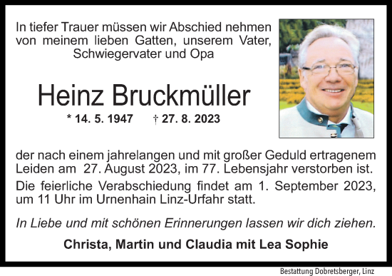 Traueranzeige von Heinz Bruckmüller von OÖNachrichten