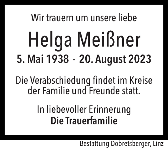 Traueranzeige von Helga Meißner von OÖNachrichten