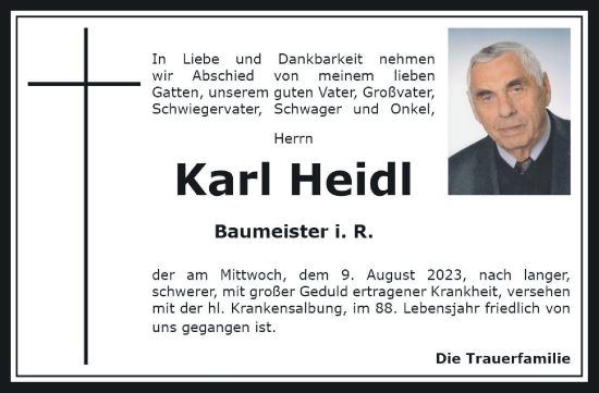 Traueranzeige von Karl Heidl von OÖNachrichten