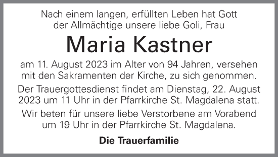 Traueranzeige von Maria Kastner von OÖNachrichten