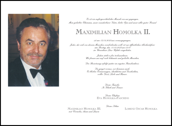 Traueranzeige von Maximilian Homolka von OÖNachrichten