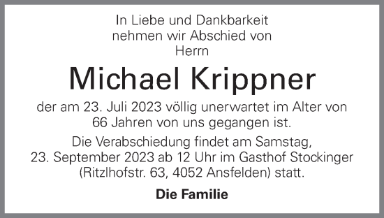 Traueranzeige von Michael Krippner von OÖNachrichten