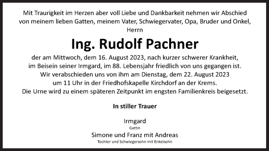 Traueranzeige von Rudolf Pachner von OÖNachrichten