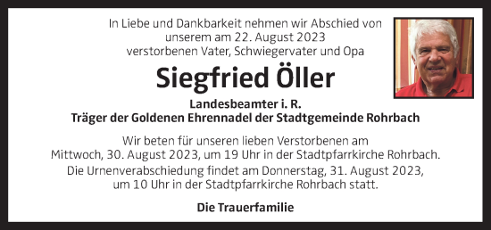 Traueranzeige von Siegfried Öller von OÖNachrichten