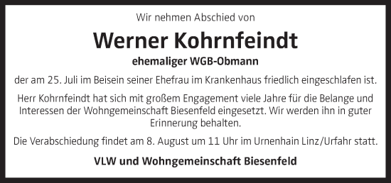 Traueranzeige von Werner Kohrnfeindt von OÖNachrichten