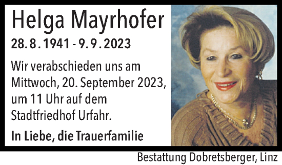 Traueranzeige von Helga Mayrhofer von OÖNachrichten