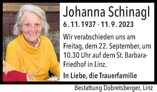 Traueranzeige von Johanna Schinagl von OÖNachrichten