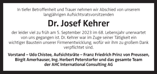 Traueranzeige von Josef Kehrer von OÖNachrichten