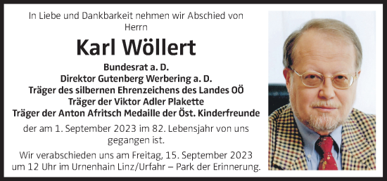 Traueranzeige von Karl Wöllert von OÖNachrichten