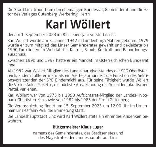 Traueranzeige von Karl Wöllert von OÖNachrichten