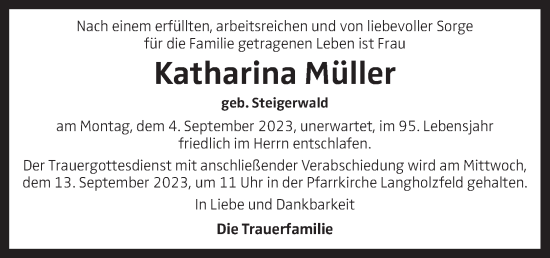 Traueranzeige von Katharina Müller von OÖNachrichten
