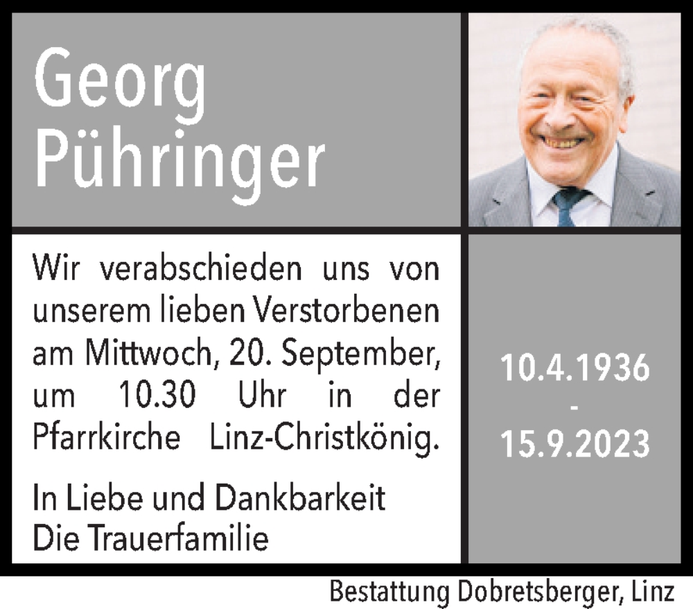  Traueranzeige für LinzGeorg Pühringer vom 19.09.2023 aus OÖNachrichten