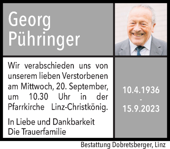 Traueranzeige von LinzGeorg Pühringer von OÖNachrichten