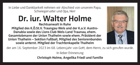 Traueranzeige von Walter Holme von OÖNachrichten
