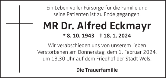 Traueranzeige von Alfred Eckmayr von OÖNachrichten