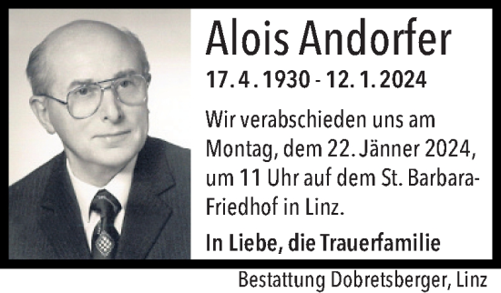 Traueranzeige von Alois Andorfer von OÖNachrichten