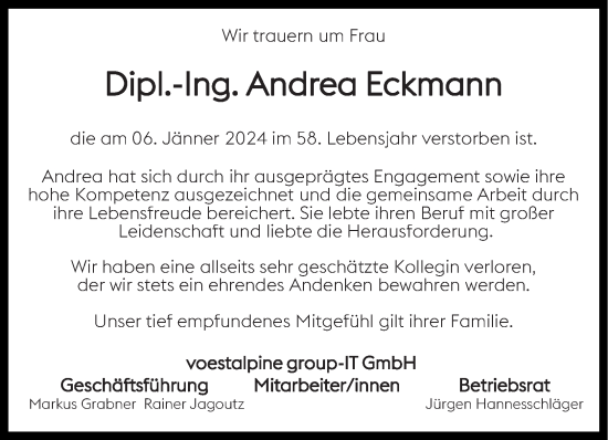 Traueranzeige von Andrea Eckmann von OÖNachrichten