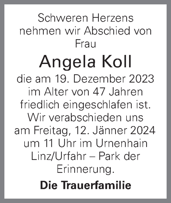 Traueranzeige von Angela Koll von OÖNachrichten