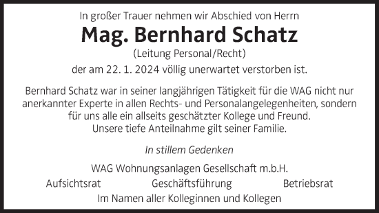 Traueranzeige von Bernhard Schatz von OÖNachrichten