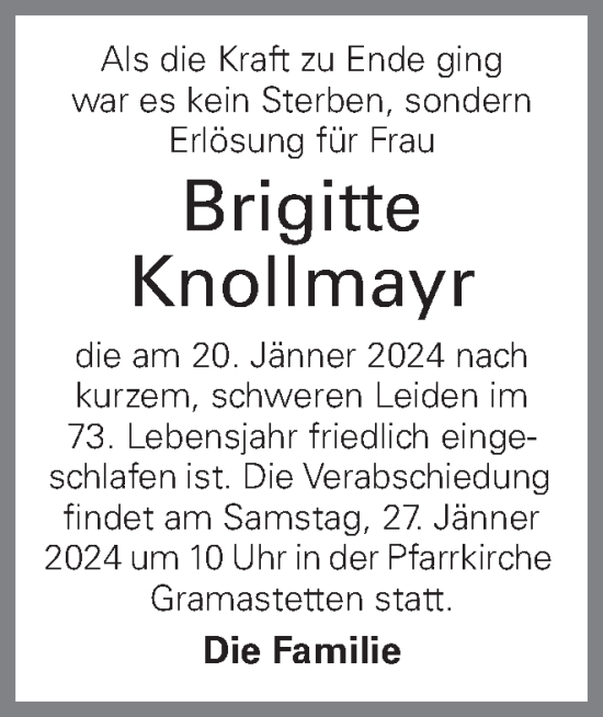 Traueranzeige von Brigitte Knollmayr von OÖNachrichten