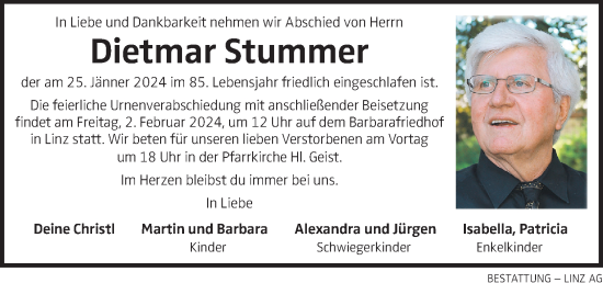 Traueranzeige von Dietmar Stummer von OÖNachrichten