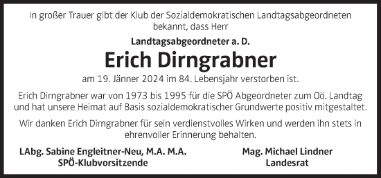 Traueranzeige von Erich Dirngrabner von OÖNachrichten