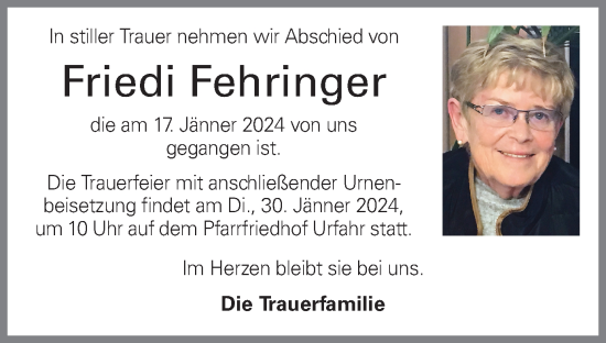Traueranzeige von Friedi Fehringer von OÖNachrichten