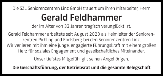 Traueranzeige von Gerald Feldhammer von OÖNachrichten