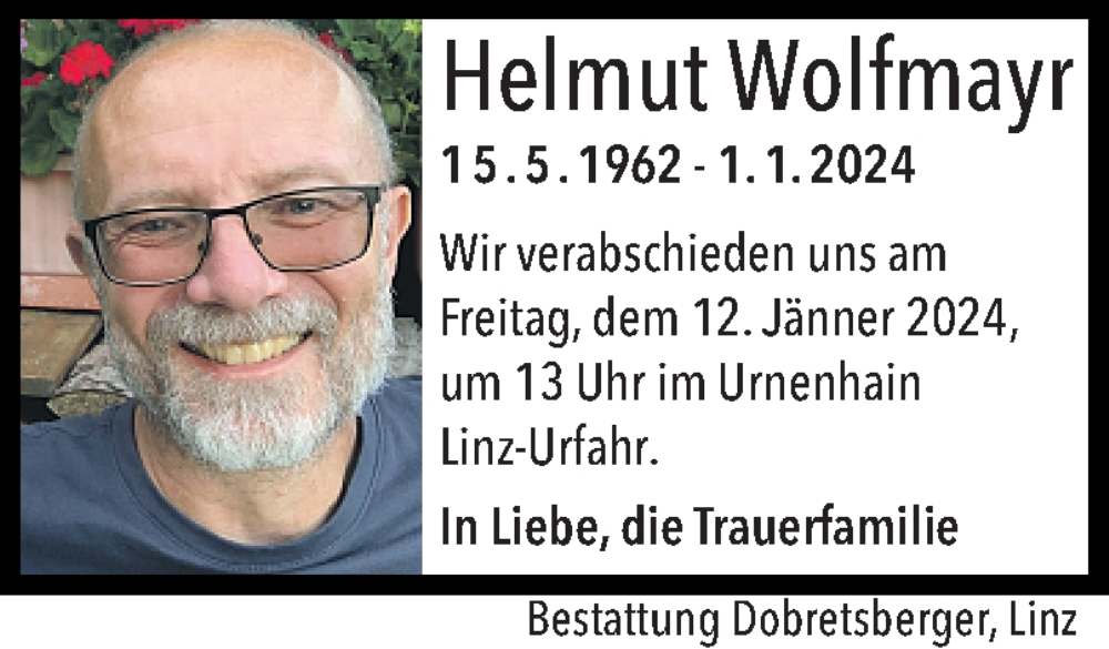  Traueranzeige für Helmut Wolfmayr vom 05.01.2024 aus OÖNachrichten