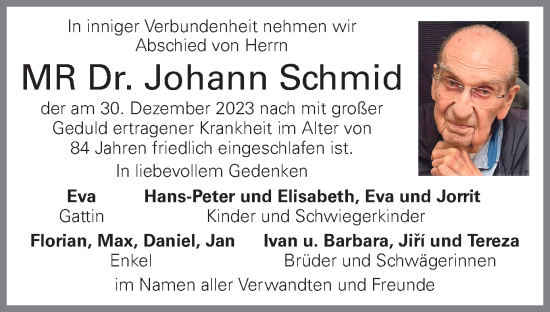 Traueranzeige von Johann Schmid von OÖNachrichten
