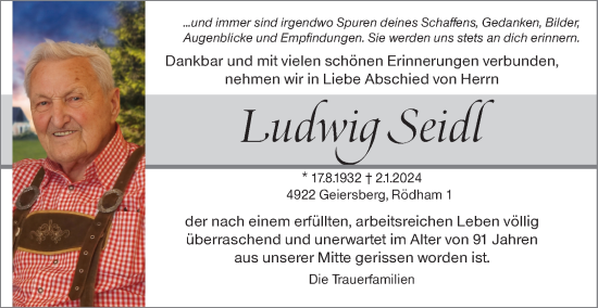 Traueranzeige von Ludwig Seidl von OÖNachrichten