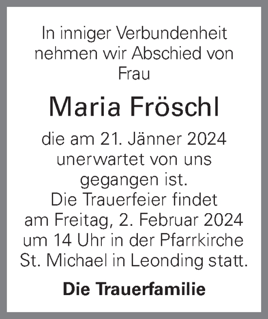 Traueranzeige von Maria Fröschl von OÖNachrichten