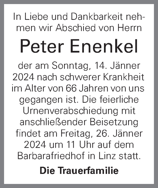 Traueranzeige von Peter Enenkel von OÖNachrichten