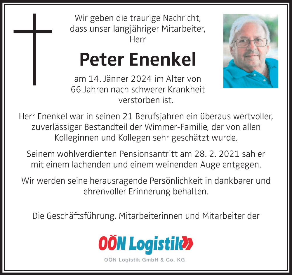  Traueranzeige für Peter Enenkel vom 20.01.2024 aus OÖNachrichten