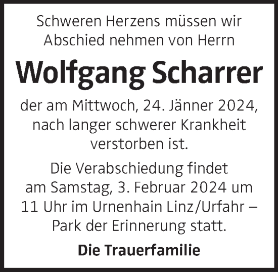 Traueranzeige von Wolfgang Scharrer von OÖNachrichten