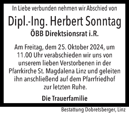 Traueranzeige von Herbert Sonntag von OÖNachrichten