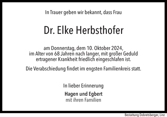 Traueranzeige von Elke Herbsthofer von OÖNachrichten