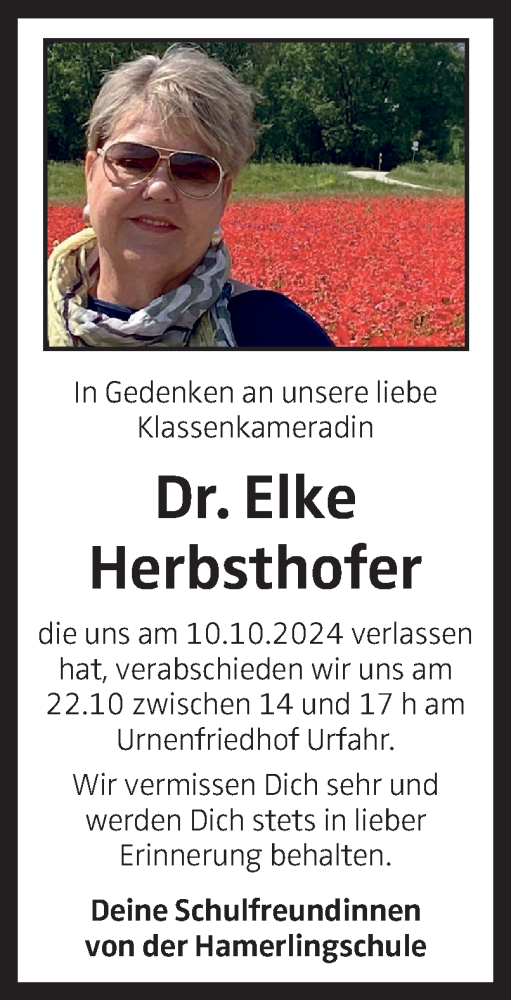 Traueranzeige von Elke Herbsthofer von OÖNachrichten