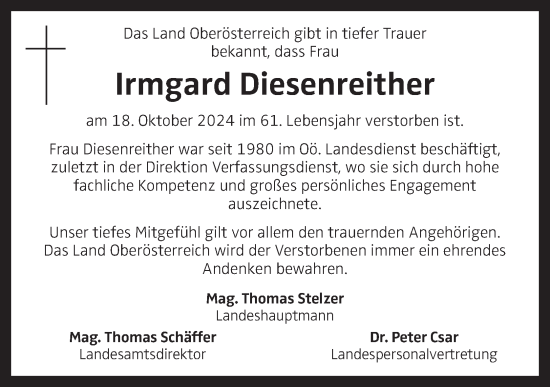 Traueranzeige von Irmgard Diesenreither von OÖNachrichten
