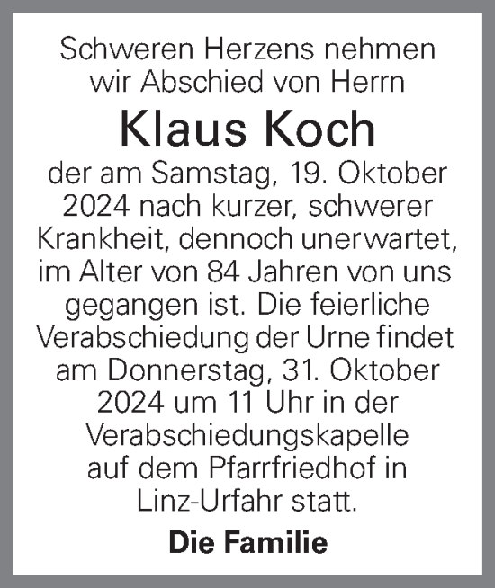 Traueranzeige von Klaus Koch von OÖNachrichten