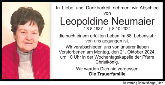 Traueranzeige von Leopoldine Neumaier von OÖNachrichten