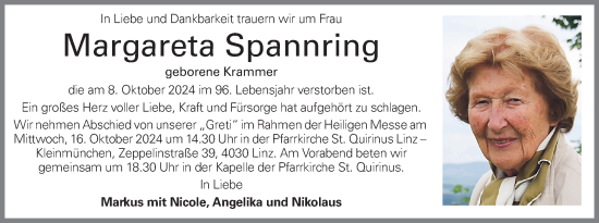 Traueranzeige von Margareta Soannring von OÖNachrichten