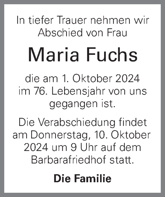Traueranzeige von Maria Fuchs von OÖNachrichten