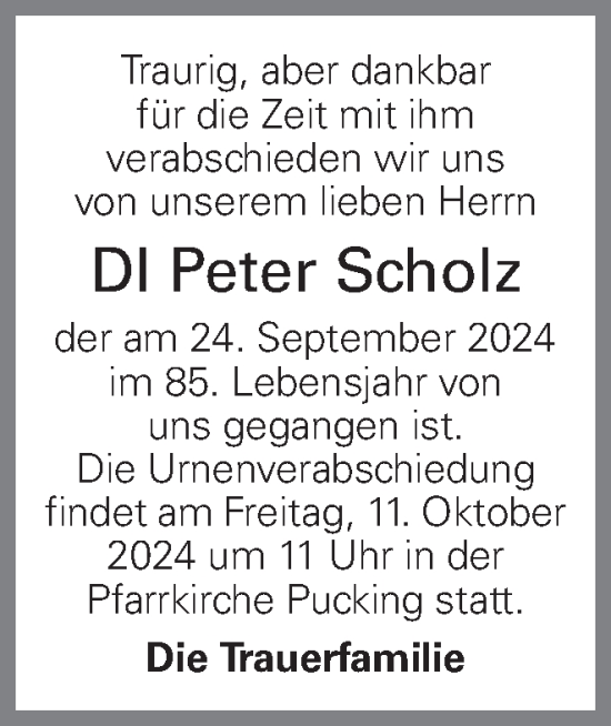 Traueranzeige von Peter Scholz von OÖNachrichten