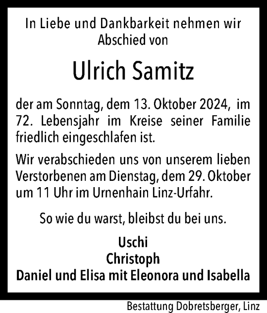 Traueranzeige von Ulrich Samitz von OÖNachrichten