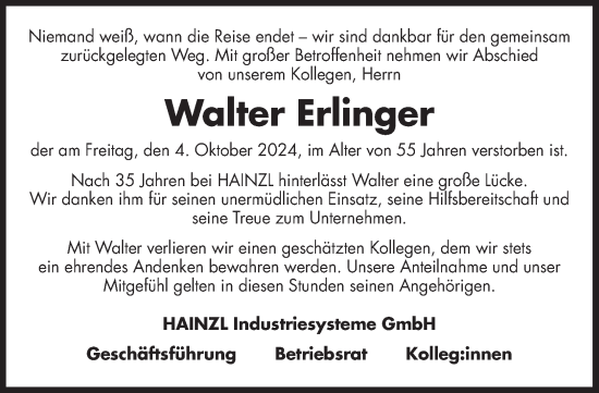 Traueranzeige von Walter Erlinger von OÖNachrichten