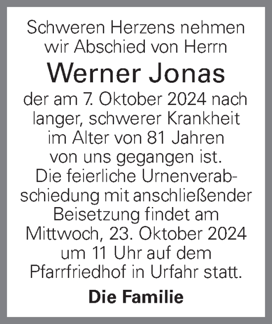 Traueranzeige von Werner Jonas von OÖNachrichten