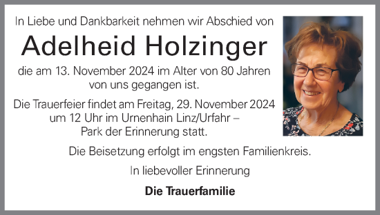 Traueranzeige von Adelheid Holzinger von OÖNachrichten